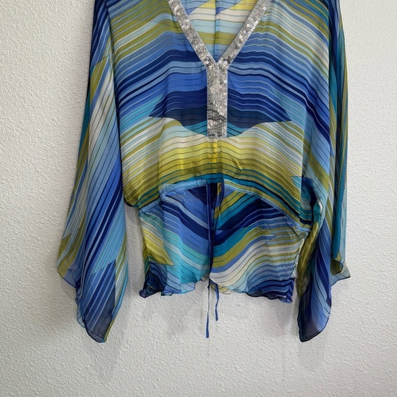 Robert Gram Womens Large 100% Silk Sheer Sequin Boho Flowy Coverup Vacation - Picture 4 of 11